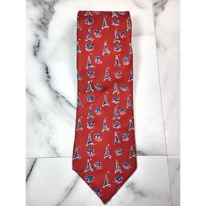 Roger L Paris Blue Eiffel Tower & Trees Red Silk Pointed Tie  Professional
